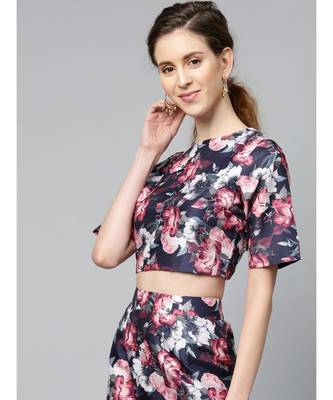 Navy Floral Crop Top 2