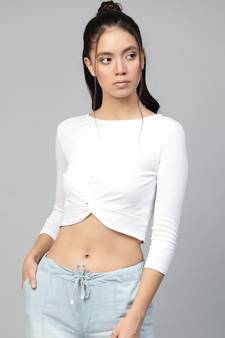 White Rib Twisted Knot Crop Top