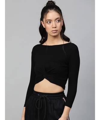 Black Rib Twisted Knot Crop Top 1
