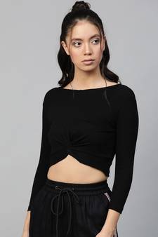 Black Rib Twisted Knot Crop Top