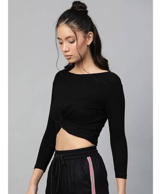 Black Rib Twisted Knot Crop Top 2