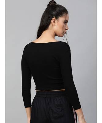 Black Rib Twisted Knot Crop Top 3