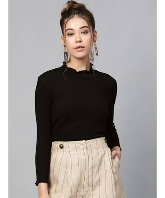 Black Rib Turtle Neck Crop Top 1