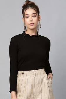 Black Rib Turtle Neck Crop Top