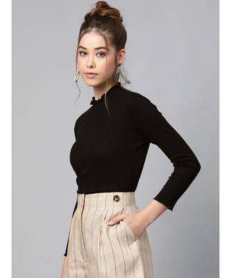 Black Rib Turtle Neck Crop Top 2