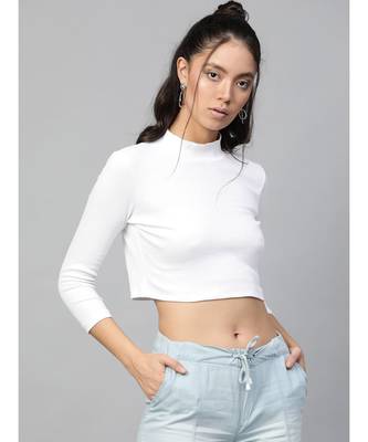 White Rib Turtle Neck Crop Top 1