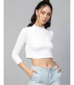 White Rib Turtle Neck Crop Top