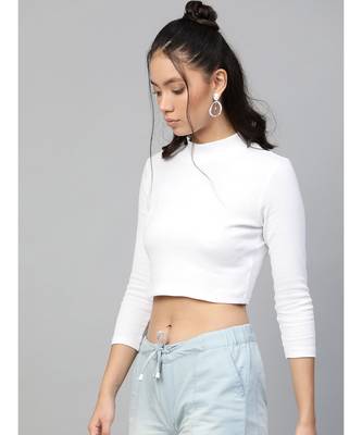 White Rib Turtle Neck Crop Top 2