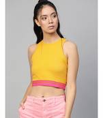 Mustard Rib Contrast Tape Crop Top
