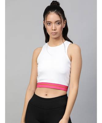 White Rib Contrast Tape Crop Top 1