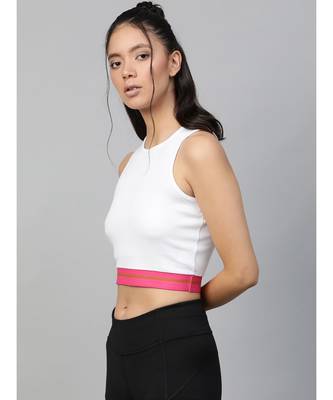 White Rib Contrast Tape Crop Top 2