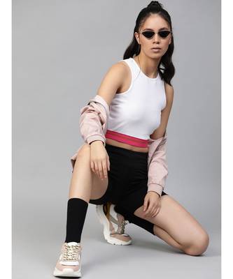 White Rib Contrast Tape Crop Top 4