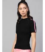 Black Rib High Neck Shoulder Tape Top