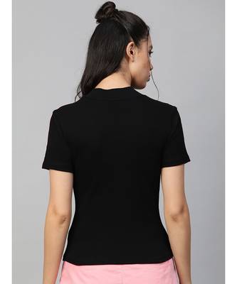 Black Rib High Neck Shoulder Tape Top 3