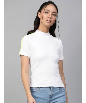 White Rib High Neck Shoulder Tape Top 1