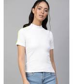 White Rib High Neck Shoulder Tape Top