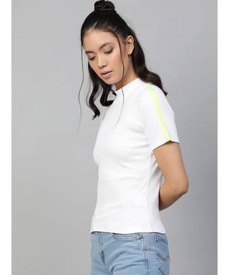 White Rib High Neck Shoulder Tape Top 2