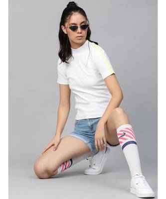 White Rib High Neck Shoulder Tape Top 4
