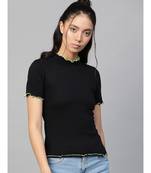 Black Rib Contrast Stitch High Neck Top