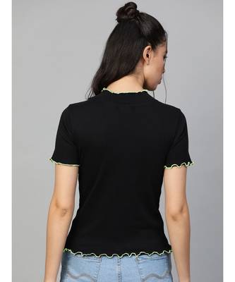 Black Rib Contrast Stitch High Neck Top 3