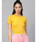 Mustard RIb Contrast Stitch High Neck Top