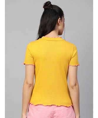 Mustard RIb Contrast Stitch High Neck Top 3