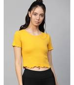 Mustard Rib Round Neck Crop Top