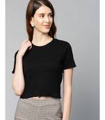 Black Rib Round Neck Crop Top