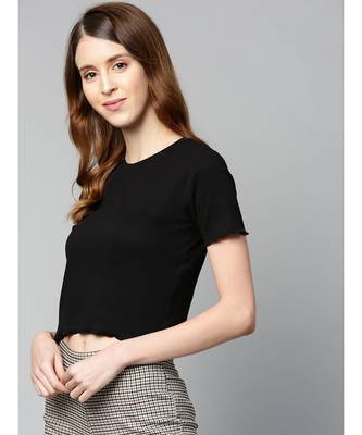 Black Rib Round Neck Crop Top 2