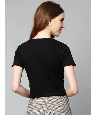 Black Rib Round Neck Crop Top 3