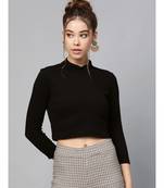 Black Rib High Neck Full Sleeve Top