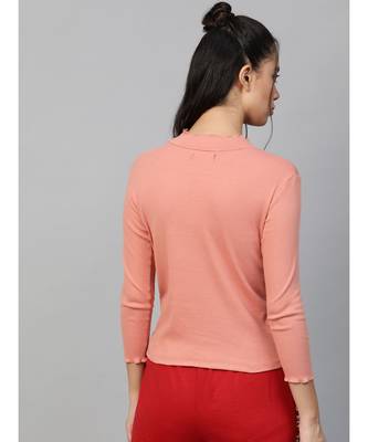 Peach Rib High Neck Full Sleeve Top 3