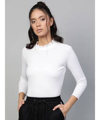 White Rib High Neck Full Sleeve Top 1