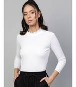 White Rib High Neck Full Sleeve Top