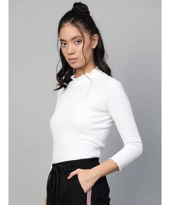 White Rib High Neck Full Sleeve Top 2