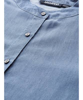 Blue Gather Sleeve Denim Shirt 5