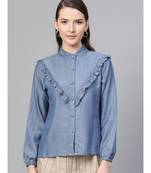 Blue Front Frilly Denim Shirt