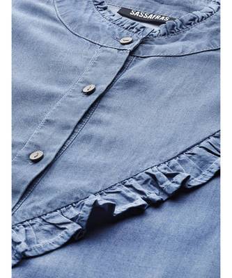 Blue Front Frilly Denim Shirt 5