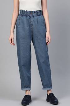 Blue Paper Bag Waist Jeans