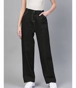 Black With White Contrast Stitch Wide Jeans
