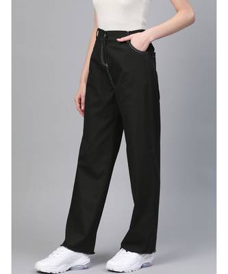 Black With White Contrast Stitch Wide Jeans 2