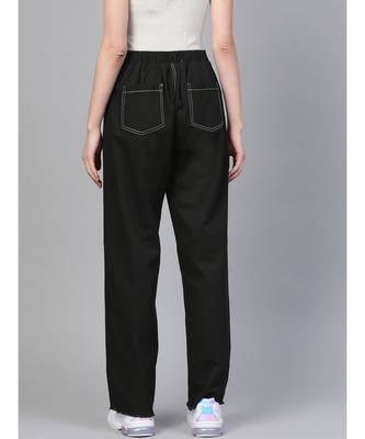 Black With White Contrast Stitch Wide Jeans 3