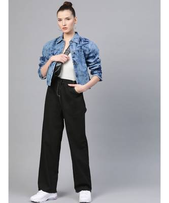 Black With White Contrast Stitch Wide Jeans 4