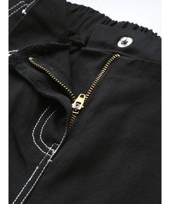 Black With White Contrast Stitch Wide Jeans 5