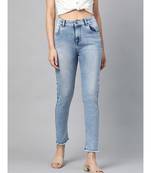 Blue Bleach Wash Raw Edge Jeans