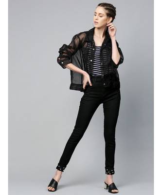 Black Pearl Studded Hem Jeans 4