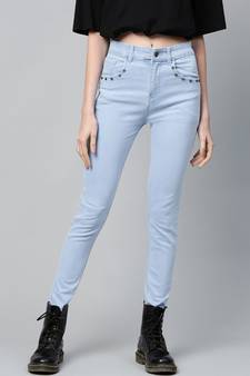 Ice Blue Pearl Studded Pocket Jeans