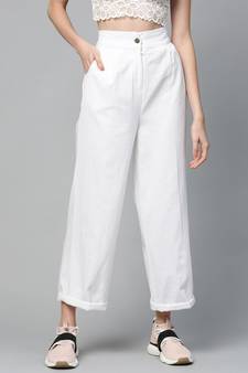 White Twill Wide Leg Pants