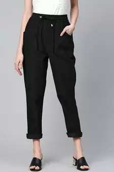 Black Corduroy Street Style Drawstring Pants