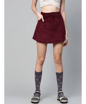 Burgundy Corduroy A-Line Mini Skirt 1